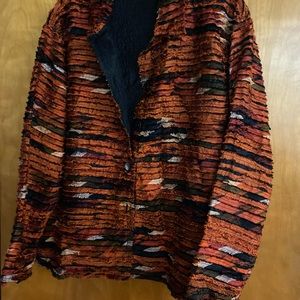 Chicos silk layered unstructured jacket.